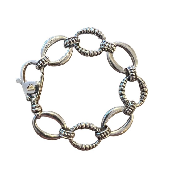 LAGOS Oval Fluted Link Bracelet Sterling Silver 925 - Picture 4 of 9